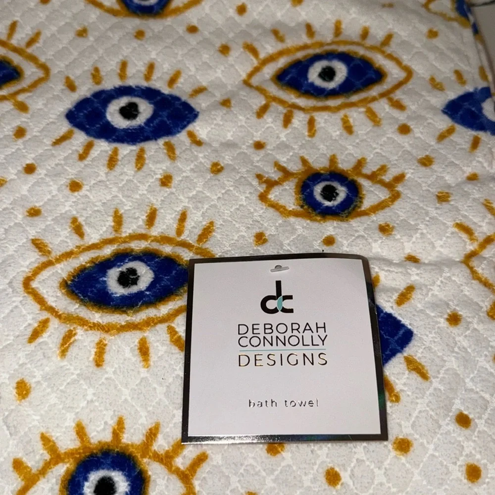NWT Deborah Connolly 6 Piece Cotton Bath Towel Set Evil Eye White/Blue/Gold